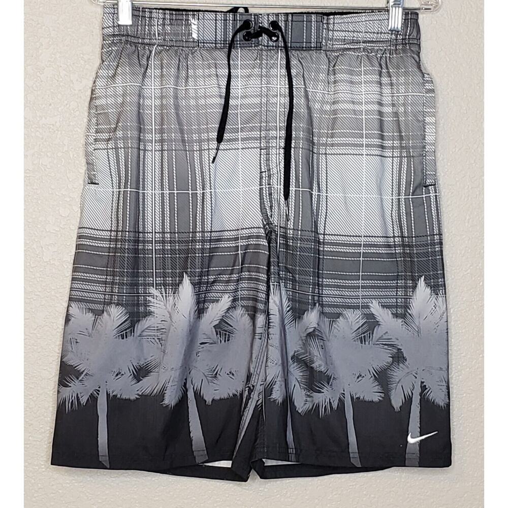 Nike Mens Swimsuit Medium Black White Palm Tree Built In Mesh Lining Trunks‎